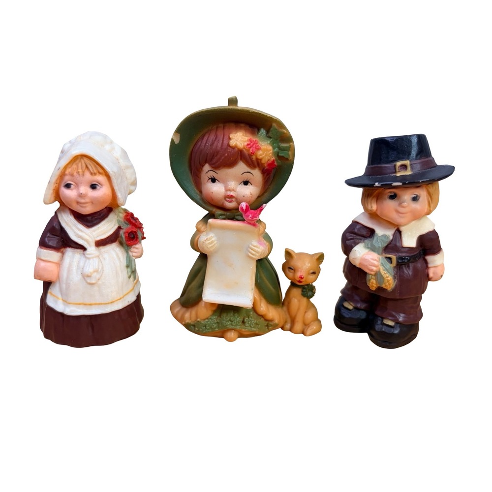 70s Hallmark Merry Miniatures Pilgrim Figurines Lot 3 Hong Kong Thanksgiving VTG